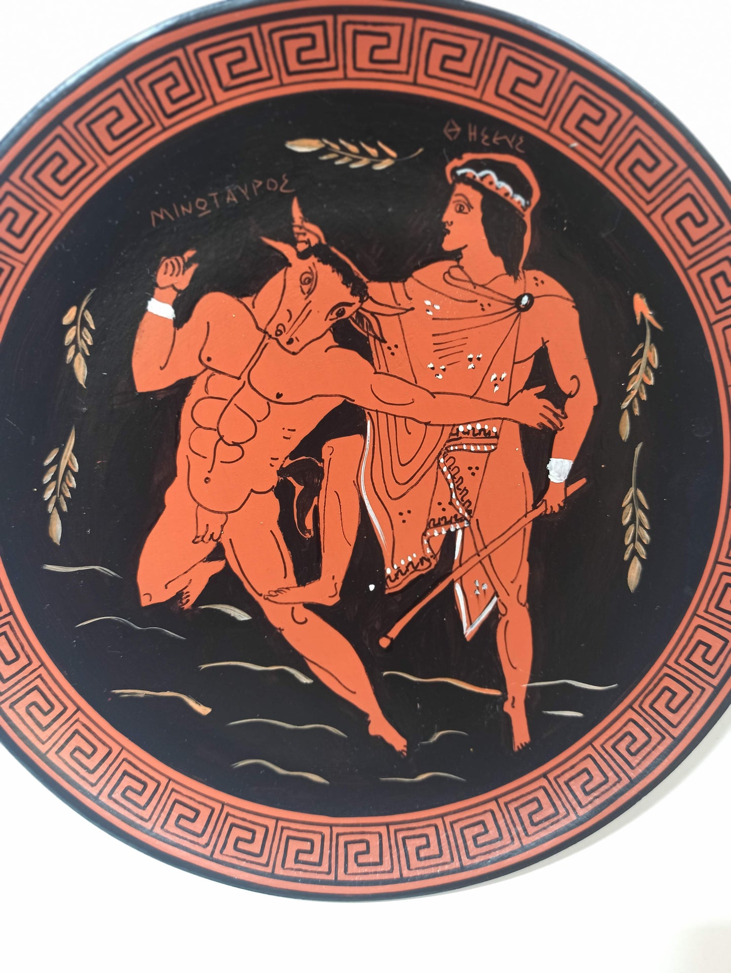 Theseus and the Minotaur - Fight in the Labyrinth of Crete - Hero against Beast- Ceramic plate - Handmade in Greece