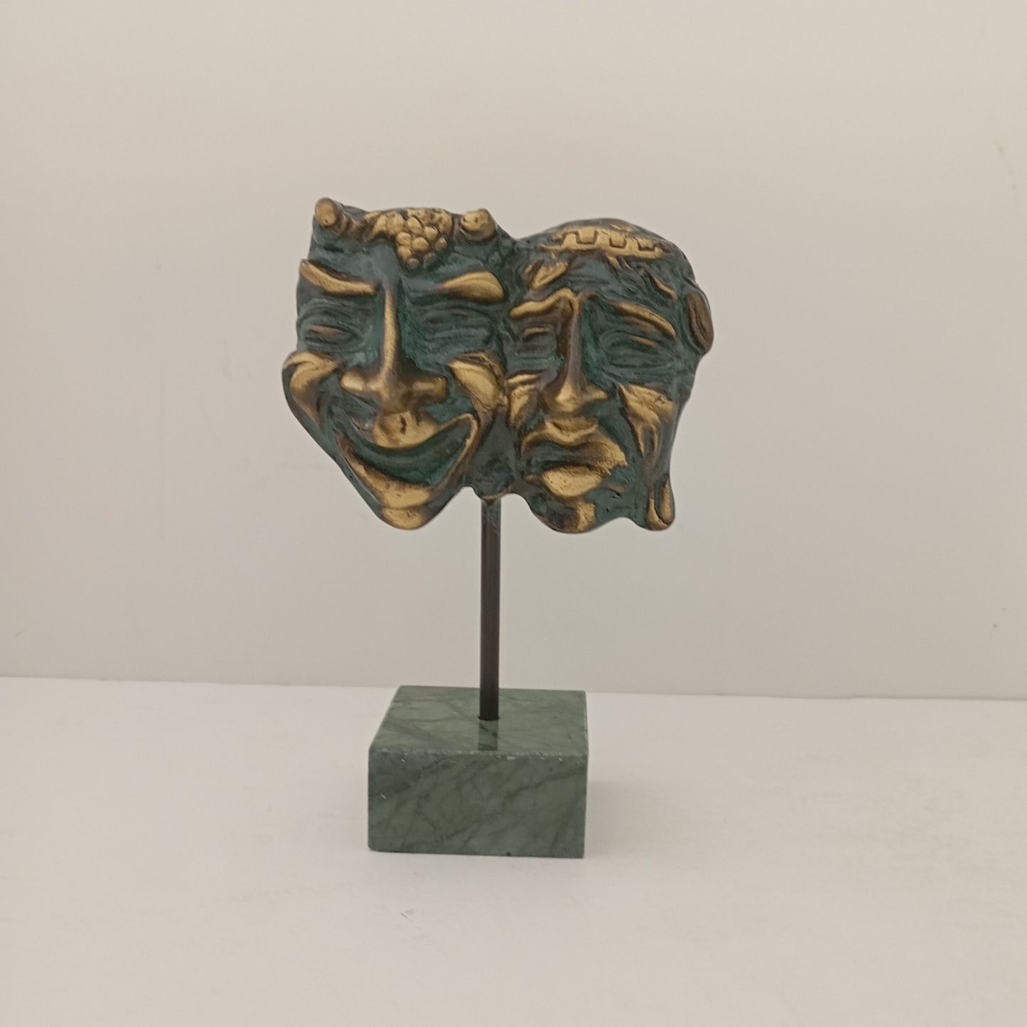 Comedy and Tragedy - Ancient Greek Theater Masks - marble base - pure bronze statue