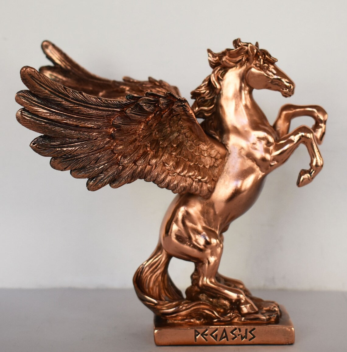 Pegasus - Mythical Immortal Winged Divine Horse - Bellerophon defeats Chimera - Constellation - Copper Plated Alabaster