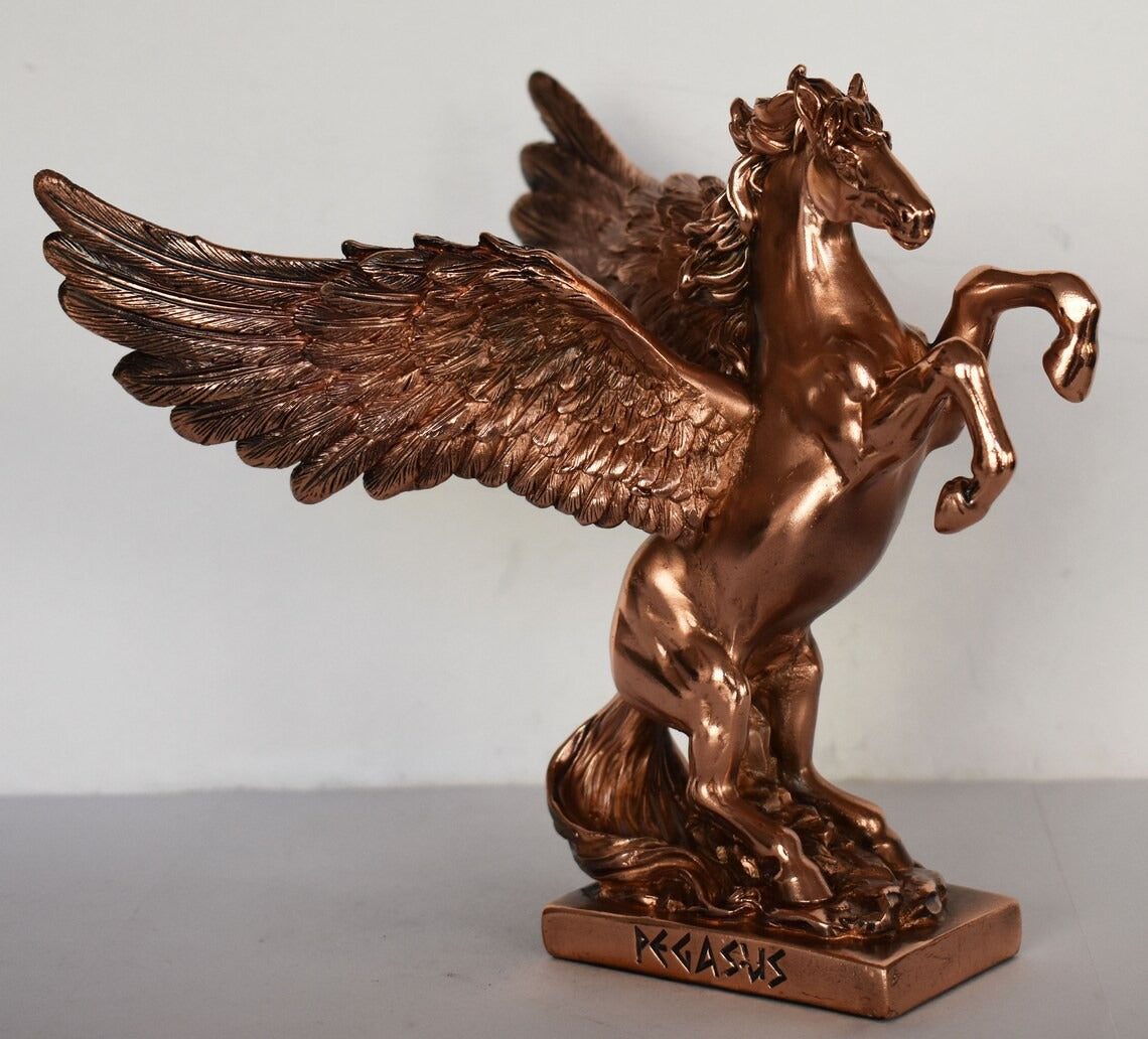 Pegasus - Mythical Immortal Winged Divine Horse - Bellerophon defeats Chimera - Constellation - Copper Plated Alabaster