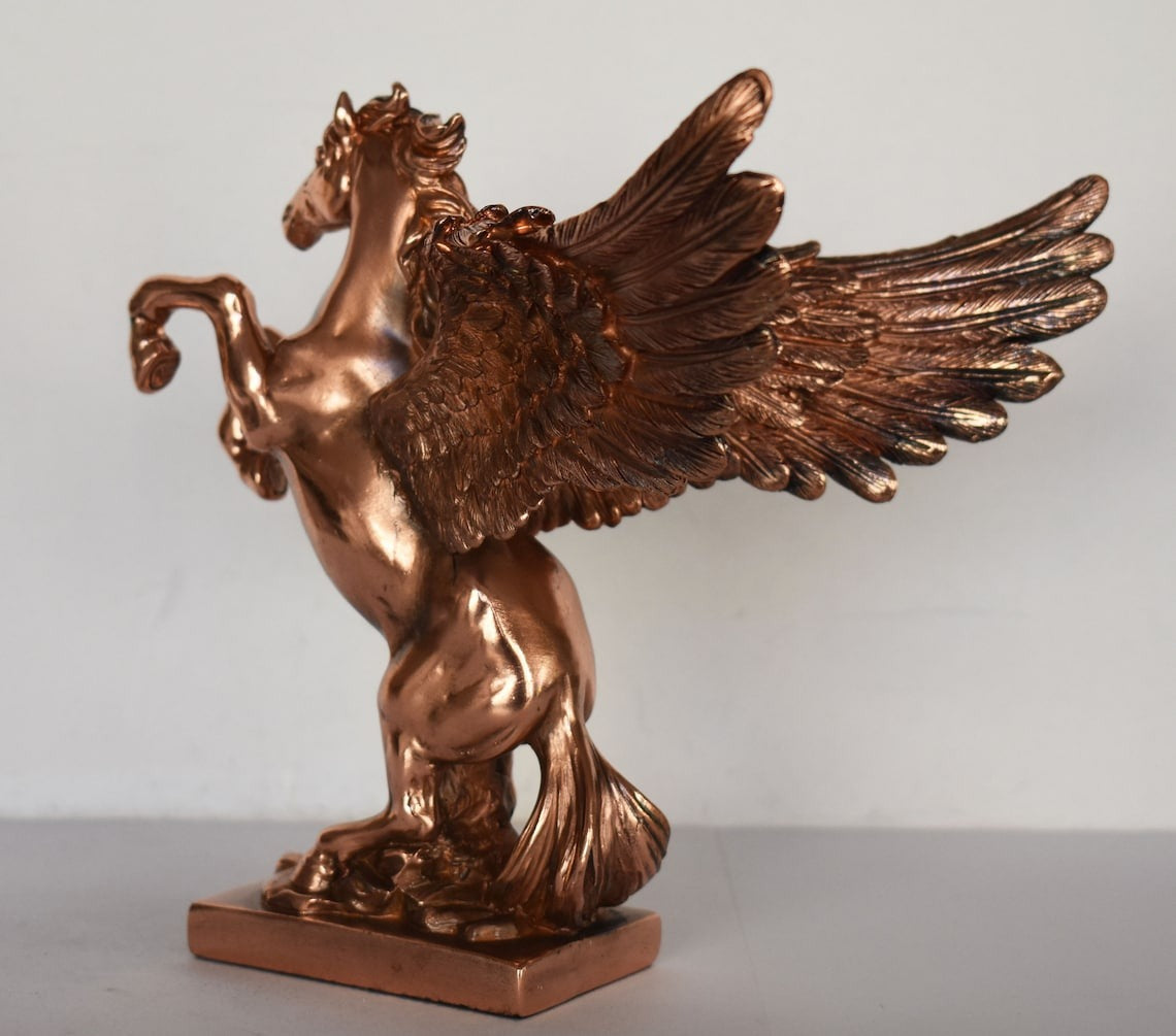 Pegasus - Mythical Immortal Winged Divine Horse - Bellerophon defeats Chimera - Constellation - Copper Plated Alabaster