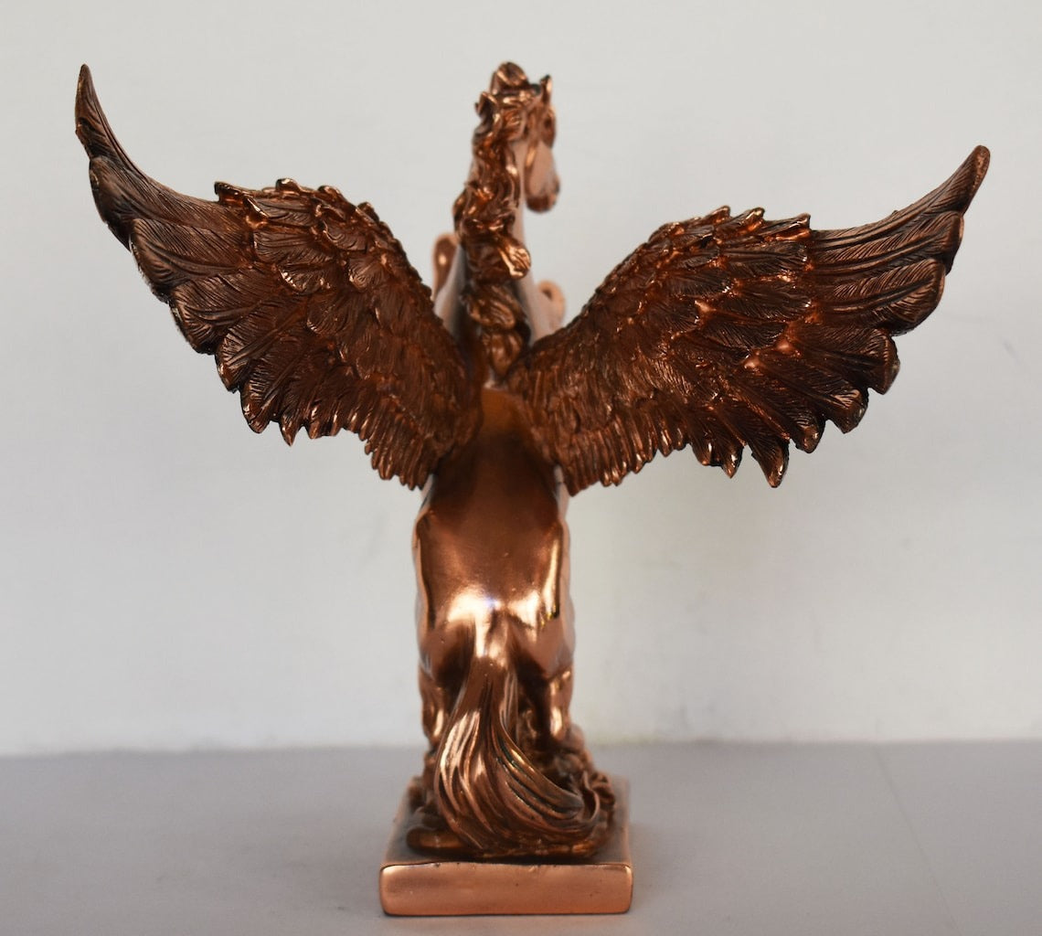 Pegasus - Mythical Immortal Winged Divine Horse - Bellerophon defeats Chimera - Constellation - Copper Plated Alabaster