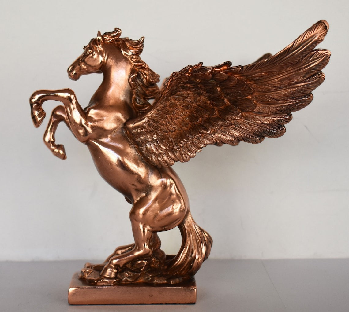 Pegasus - Mythical Immortal Winged Divine Horse - Bellerophon defeats Chimera - Constellation - Copper Plated Alabaster