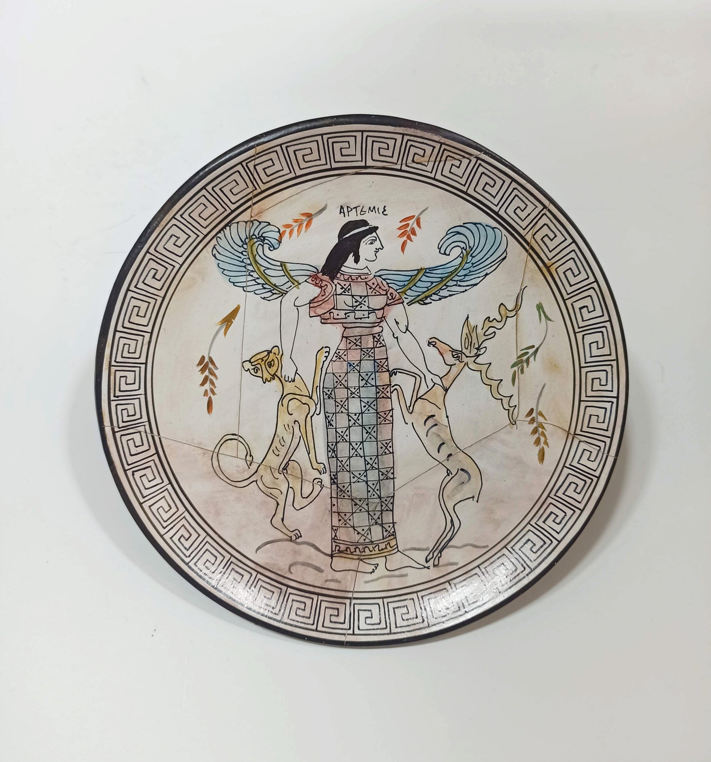 Artemis Diana - Greek Roman Goddess of Hunt, the Wilderness, Wild animals, the Moon and Chastity - Crackle Look - Ceramic plate - Handmade