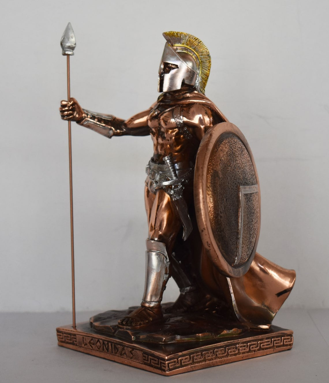 Leonidas - Spartan King - Leader of 300 - Battle of Thermopylae - 480 BC - Molon Labe, Come and Take Them - Copper Plated Alabaster