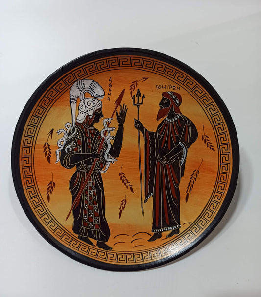 Athena and Poseidon’s Contest for Athens - Ancient Greek Olympian Gods - Ceramic plate - Handmade in Greece
