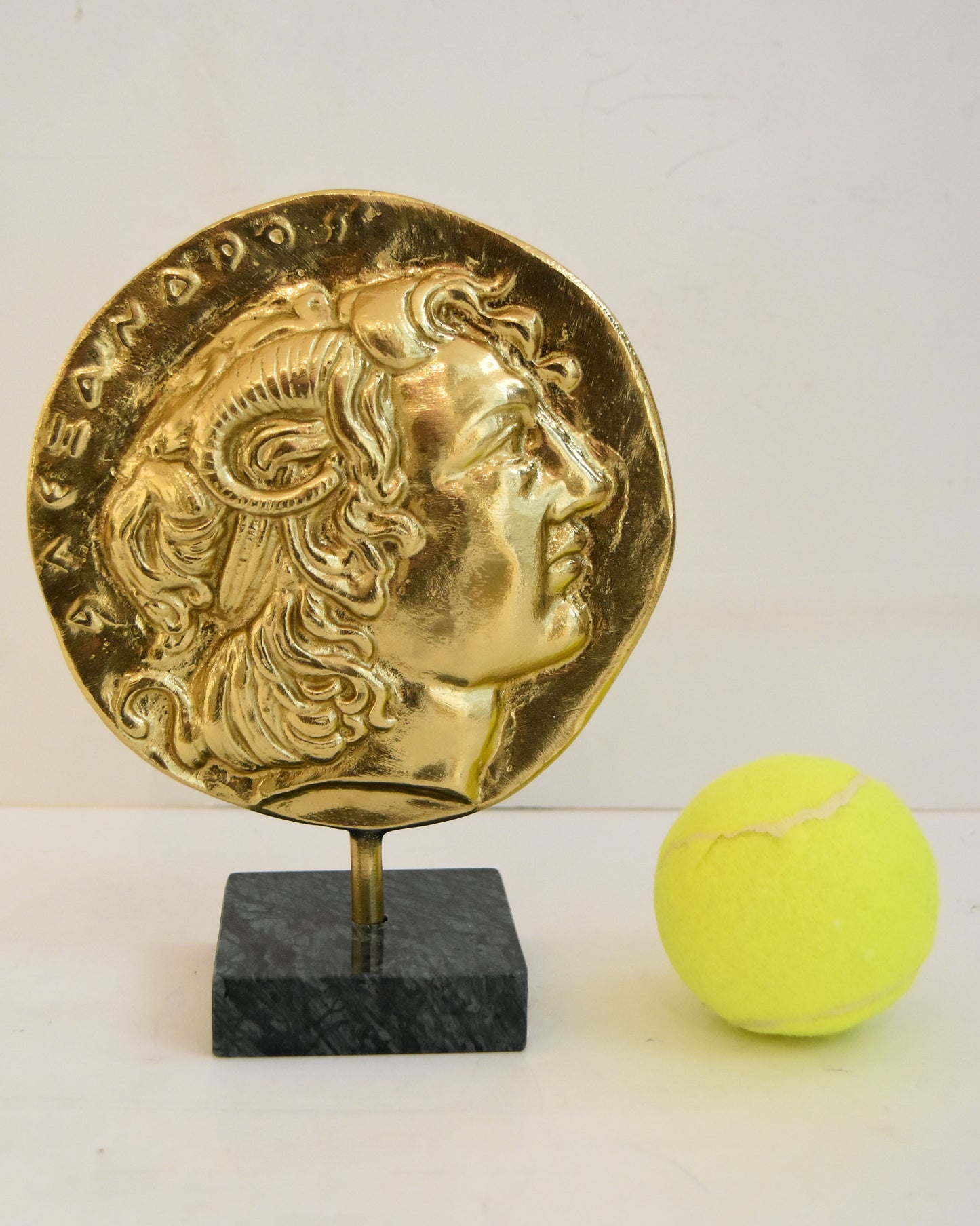 Ancient Greek Macedonian Shield - Alexander the Great - Marble Base - Museum Replica - Pure Bronze Sculpture