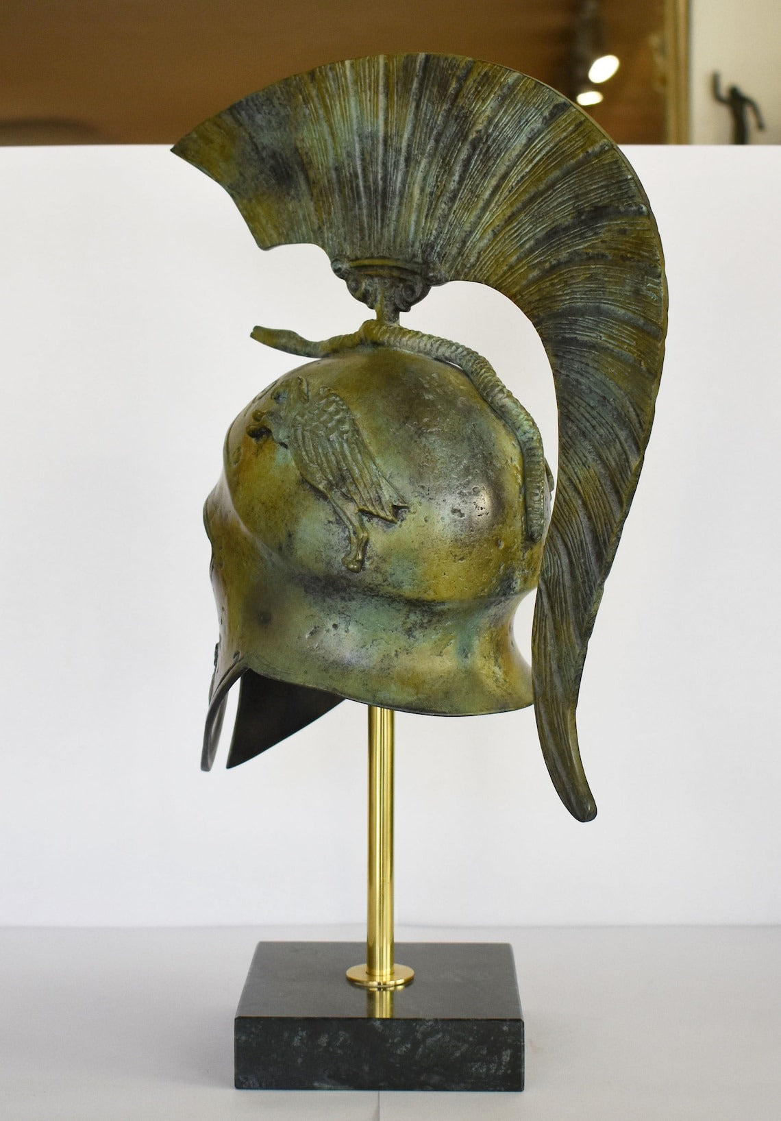 Ancient Greek Spartan Corinthian Helmet - Classic Period - Marble Base  - Museum Reproduction - Pure Bronze Statue