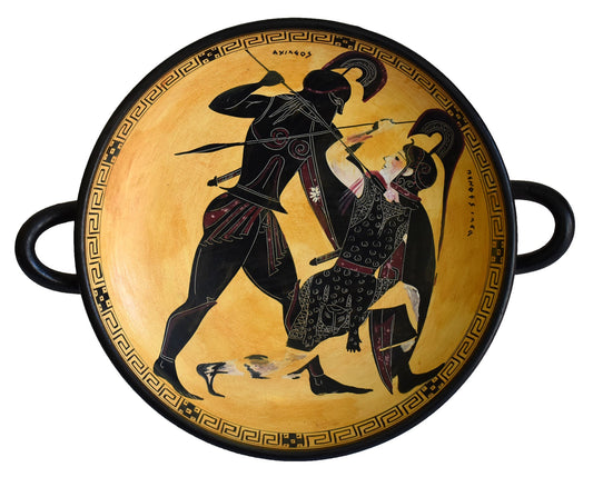 Achilles and Penthesileia, Queen of the Amazons - Homer's Iliad - Black Figure small Kylix Vase by Exekias - British Museum Replica
