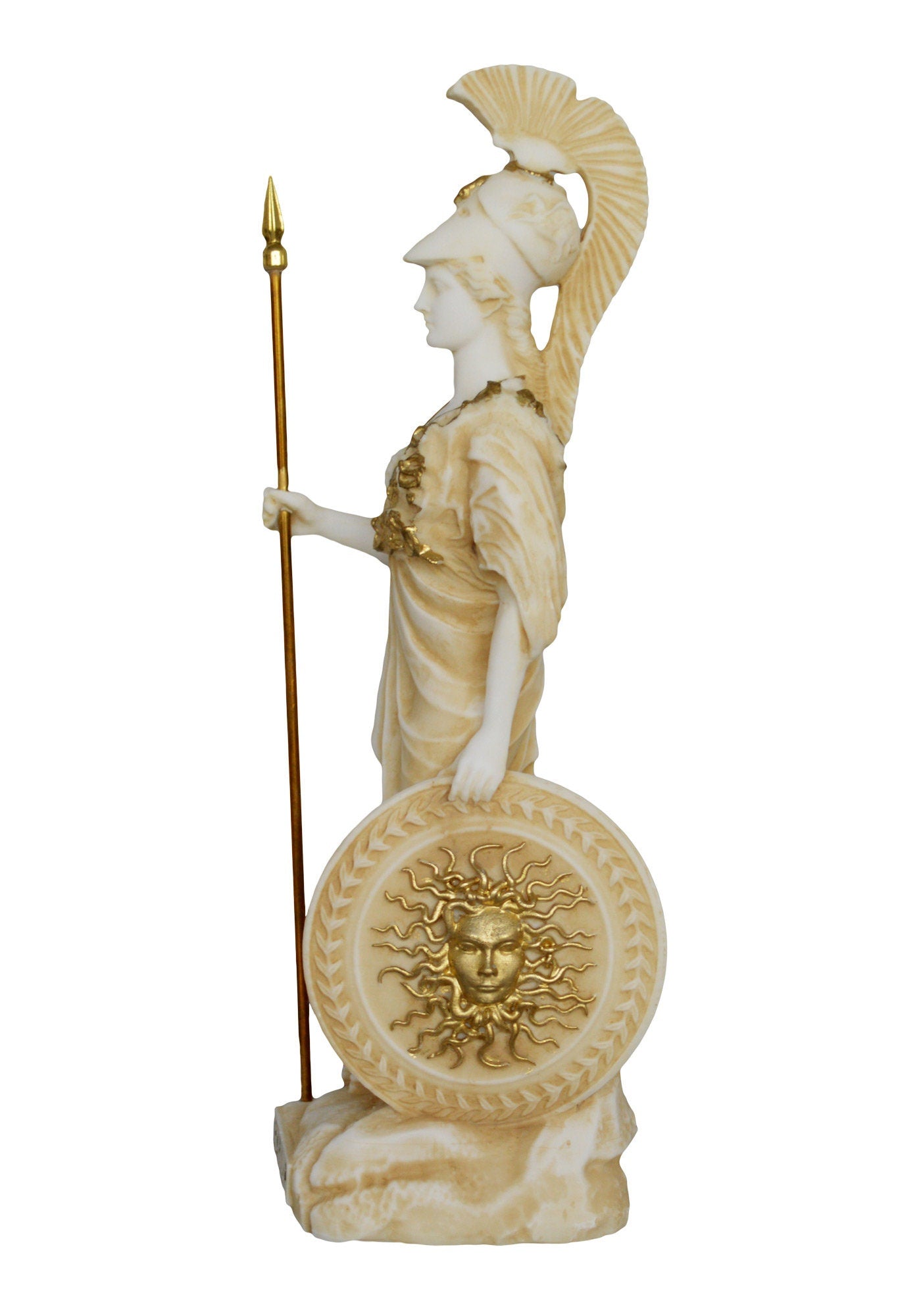 Athena Minerva - Greek Roman Goddess of Wisdom, Inspiration, Civilization, Strategic Warfare, Arts, Crafts, Skill - Aged Alabaster Sculpture