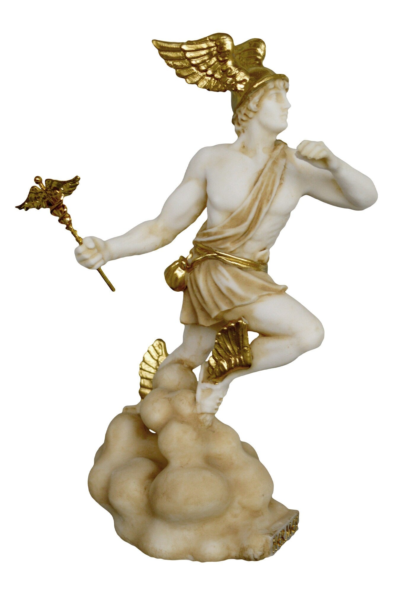 Hermes Mercury - God of Trade, Wealth, Luck, Fertility, Animal Husbandry, Sleep, Language, Thieves, and Travel - Aged Alabaster Statue