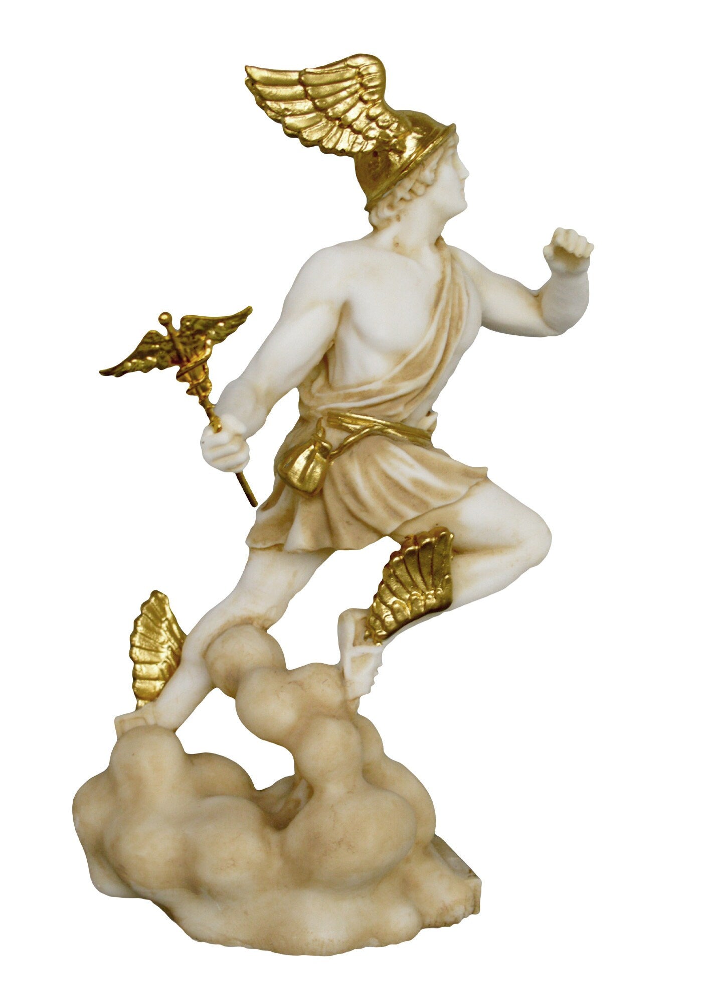 Hermes Mercury - God of Trade, Wealth, Luck, Fertility, Animal Husbandry, Sleep, Language, Thieves, and Travel - Aged Alabaster Statue