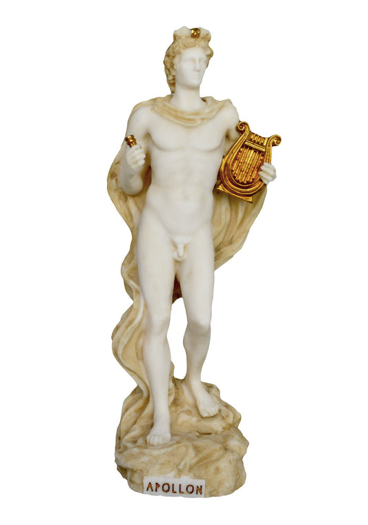 Apollo  - Greek Roman God of Arts, Music, Poetry, Sun and Light, Prophecy - Aged Alabaster Statue