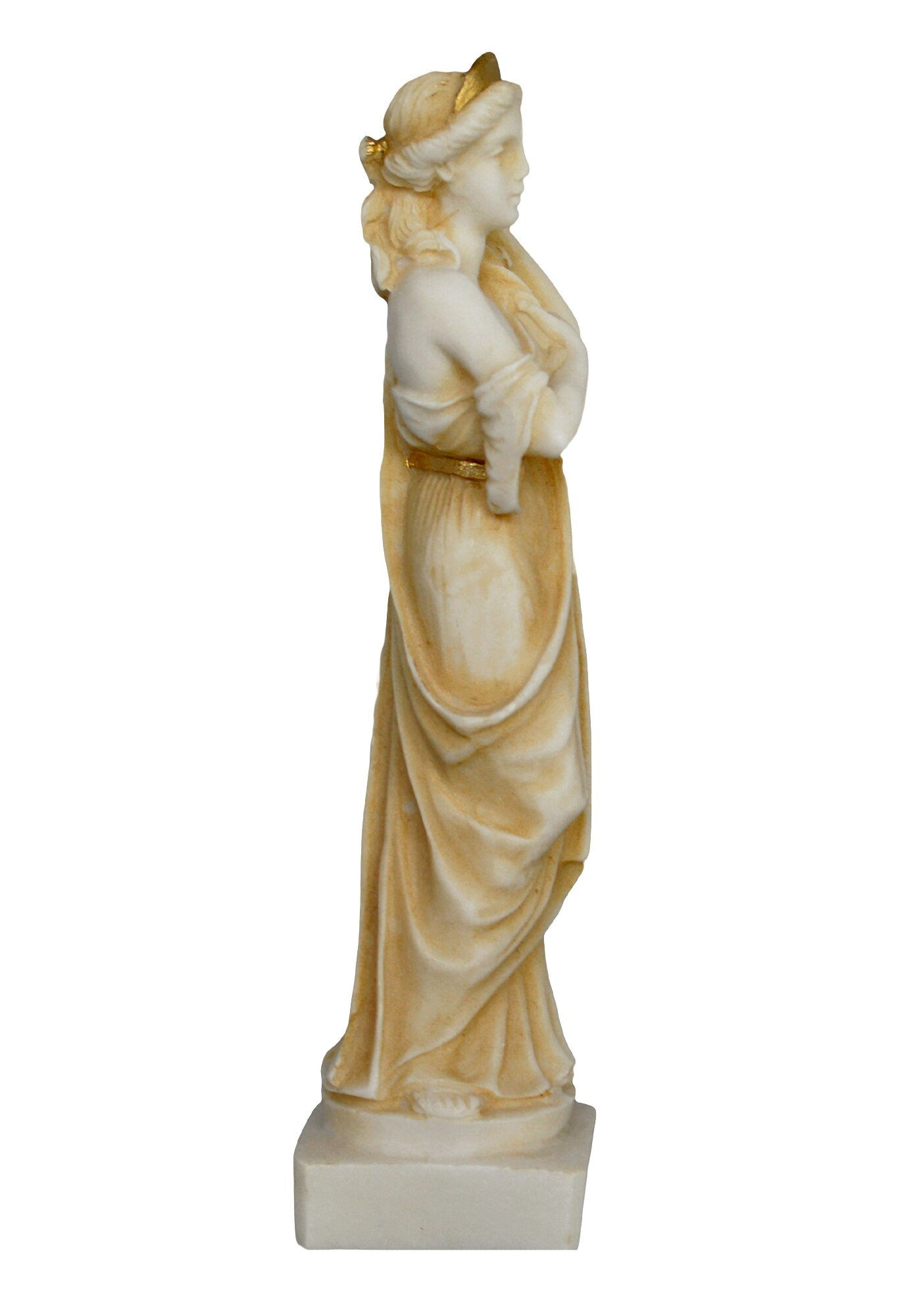 Artemis Diana – Greek Roman Goddess of Hunt, the Wilderness, Childbirth, the Moon, and Chastity - Sister of Apollo - Aged Alabaster Statue