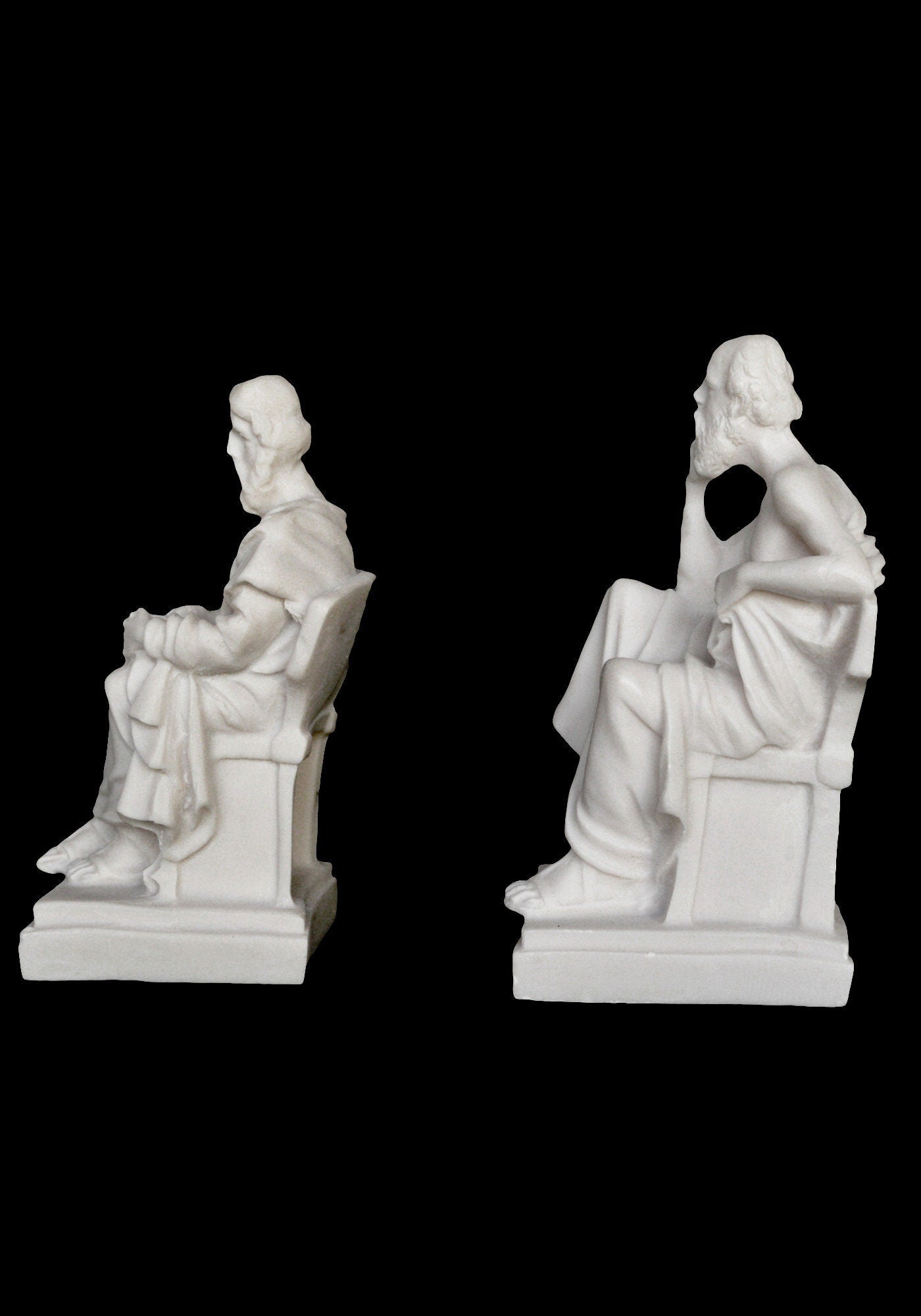 Socrates and Plato Set - Teacher and Student - Fathers of Western Philosophy - Alabaster Statues