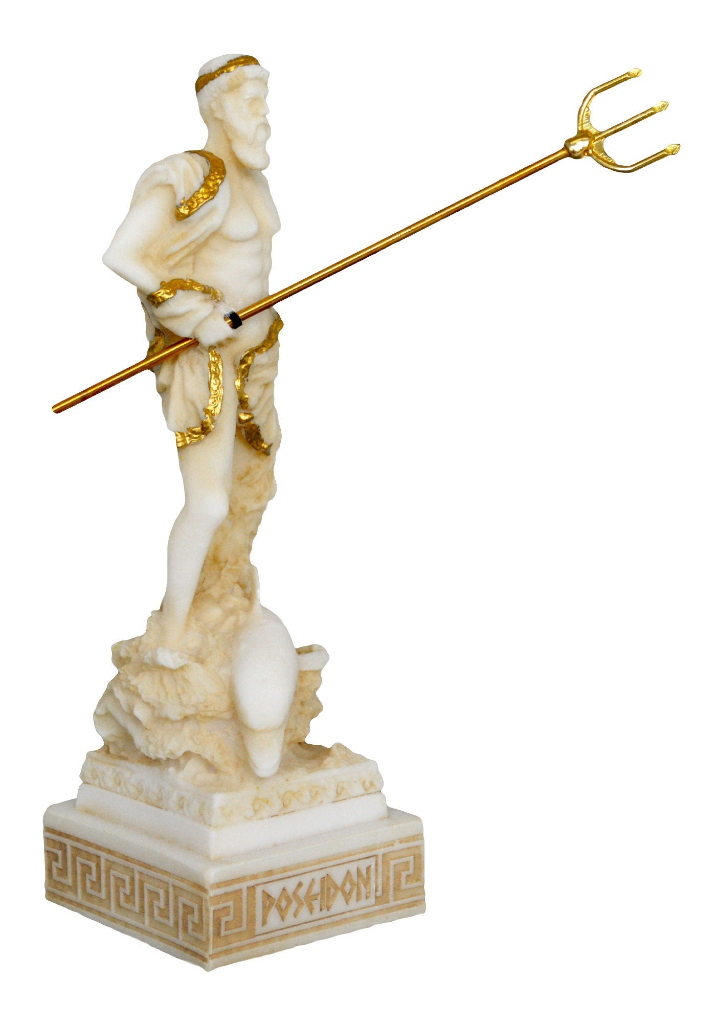 Poseidon Neptune - Greek Roman God of the Sea, Storms, Earthquakes and Horses - Protector of Seafarers - Aged Alabaster Statue