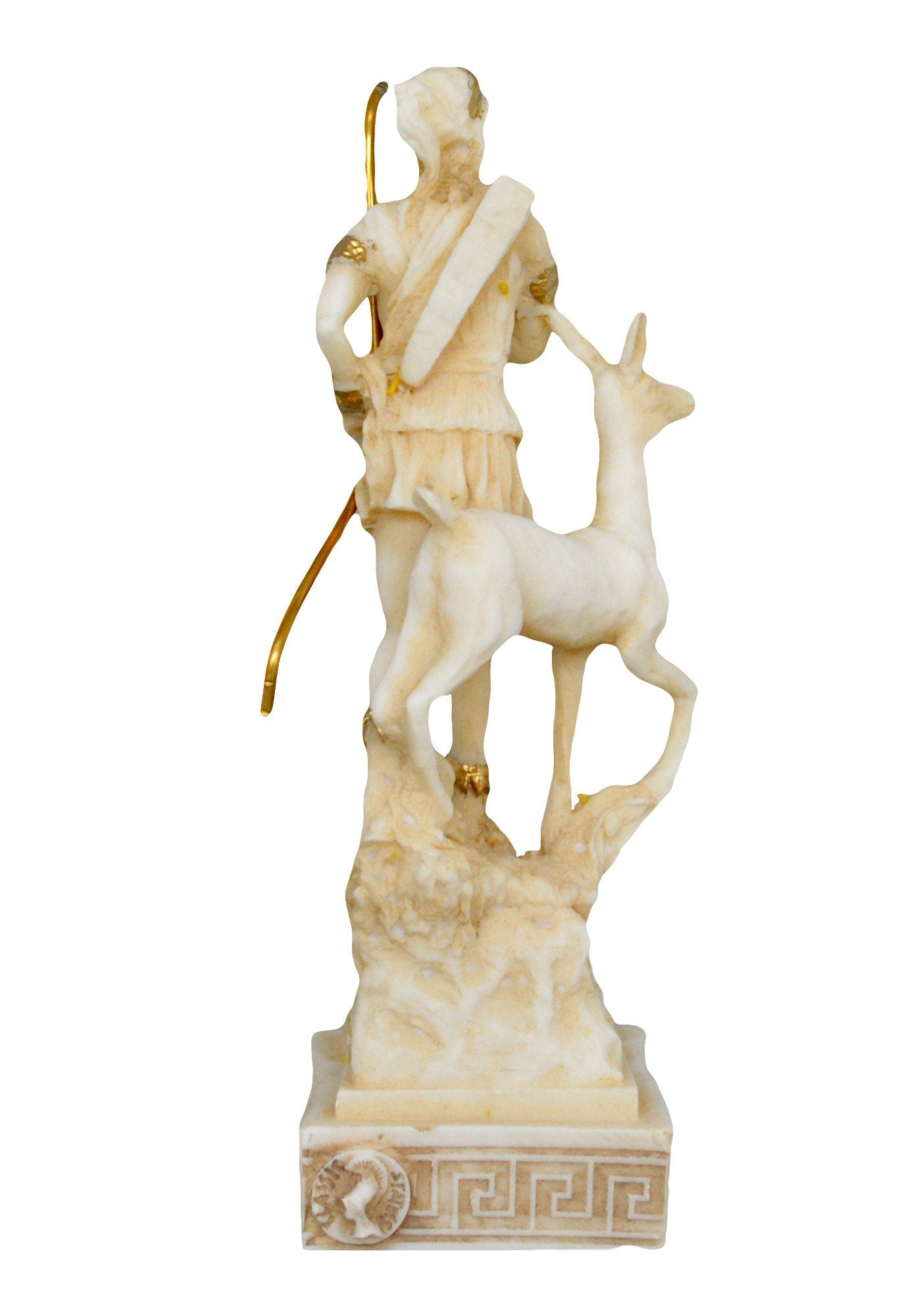 Artemis Diana - Greek Roman Goddess of Hunt, the Wilderness, Wild animals, the Moon and Chastity - Aged Alabaster Statue