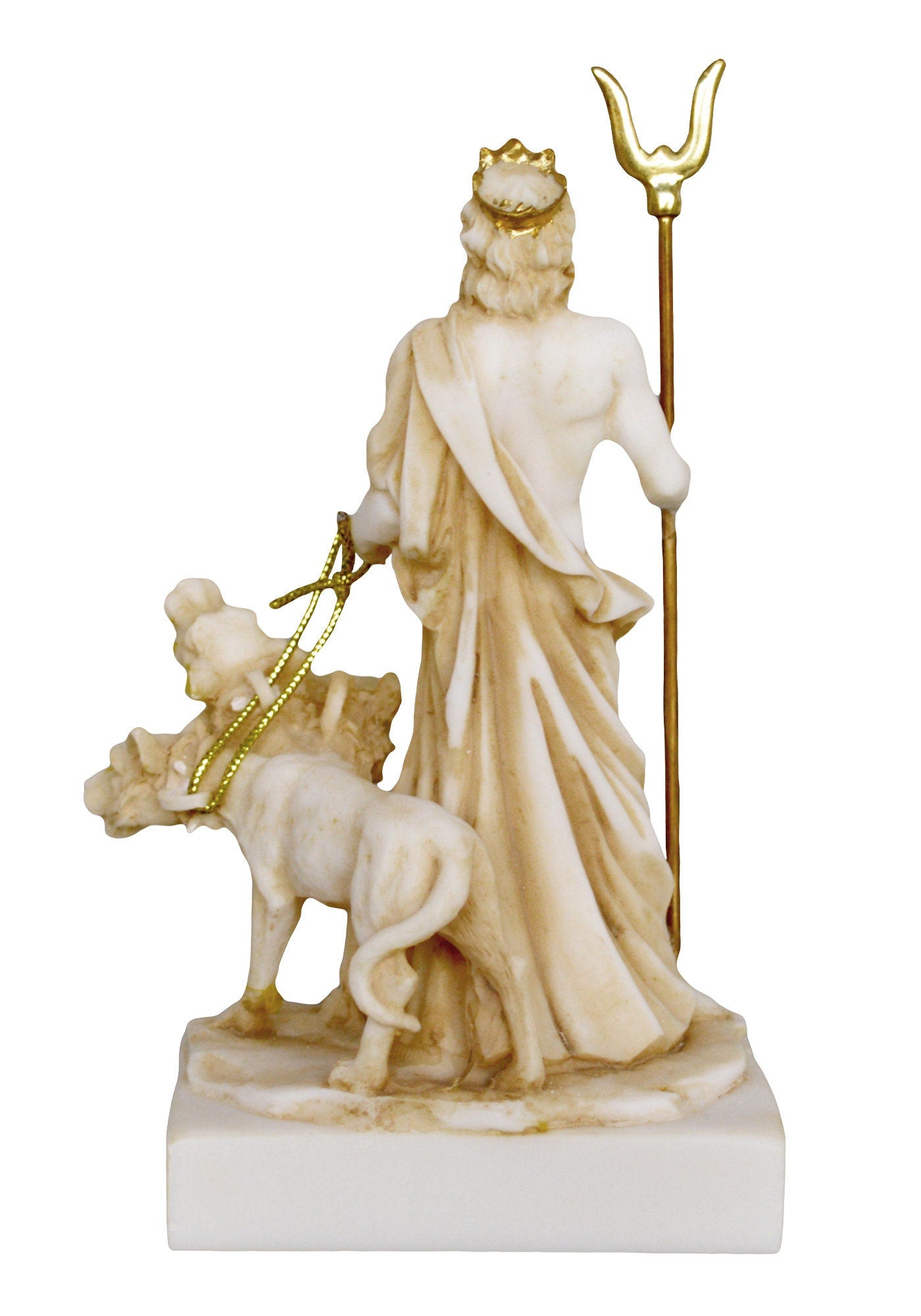 Hades Pluto and Cerberus - Greek Roman God of the Dead, King of the Underworld - Three-Headed Dog Guarding the Gates - Aged Alabaster Statue