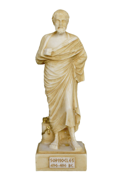Sophocles - Ancient Athenian Tragedian - 497-406 BC - Theater - Oedipus, Antigone - Dramatic StructureI Innovations - Aged Alabaster Statue