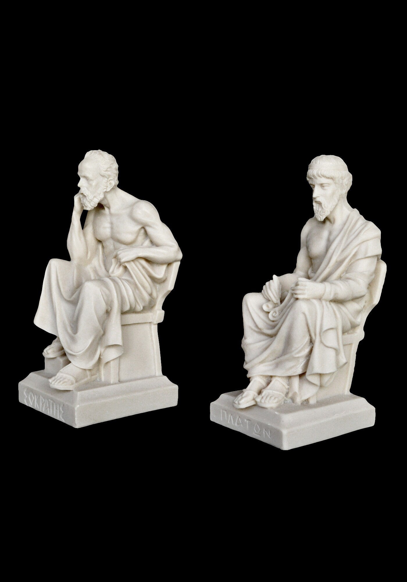 Socrates and Plato Set - Teacher and Student - Fathers of Western Philosophy - Alabaster Sculptures