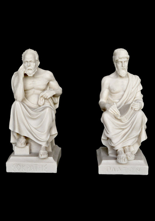 Socrates and Plato Set - Teacher and Student - Fathers of Western Philosophy - Alabaster Sculptures