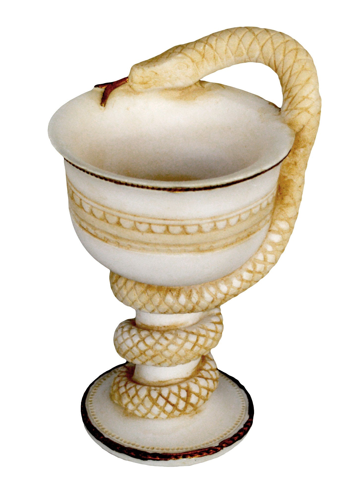 Cup of Asclepius - Snake Design - Symbol of Healing, Guardian of Sacred Places - Aged Alabaster sculpture