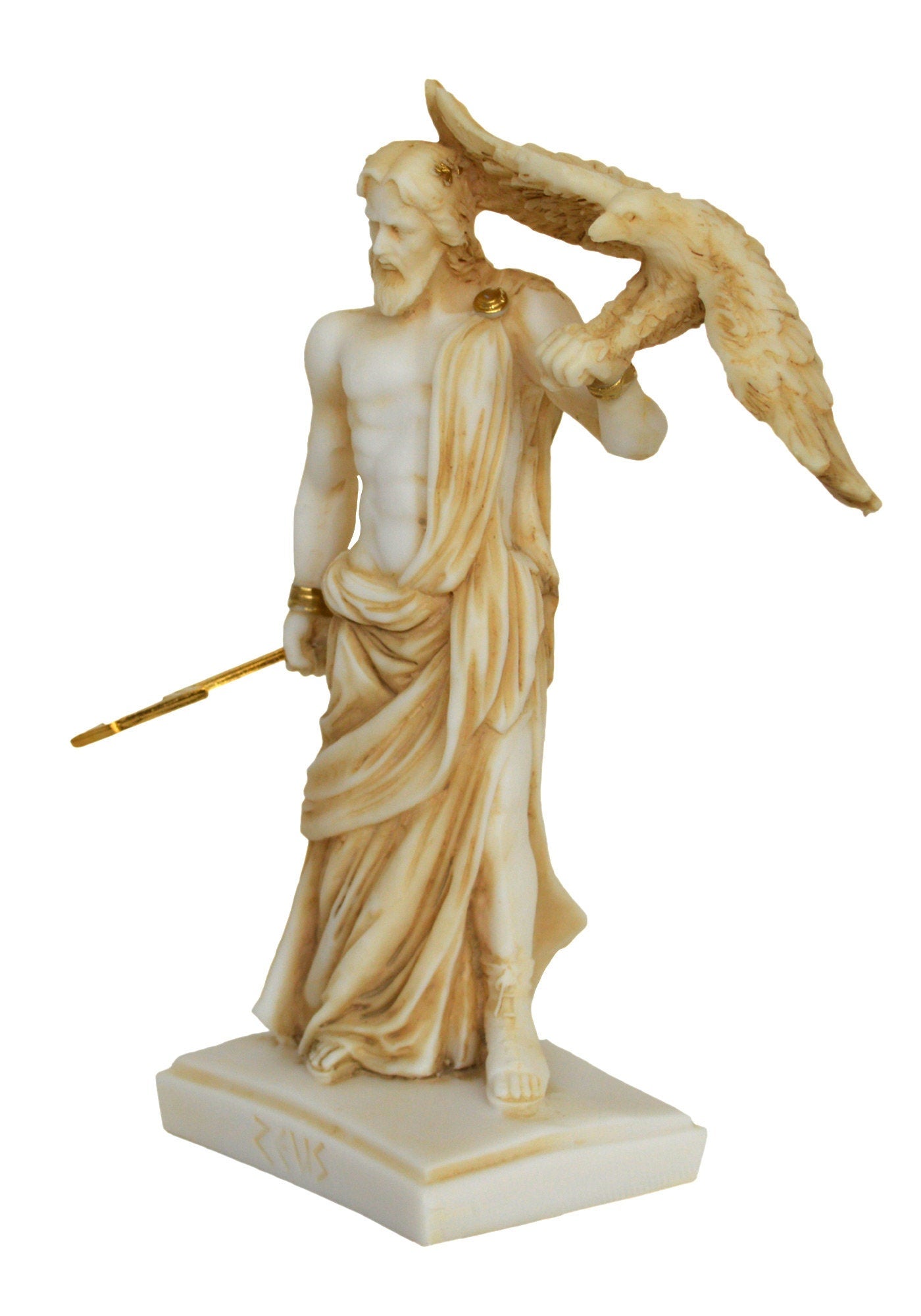 Zeus Jupiter- Greek Roman King of all Gods of Mount Olympus - Ruler of Sky, Lightning and Thunder - Heaven and Earth - Aged Alabaster Statue