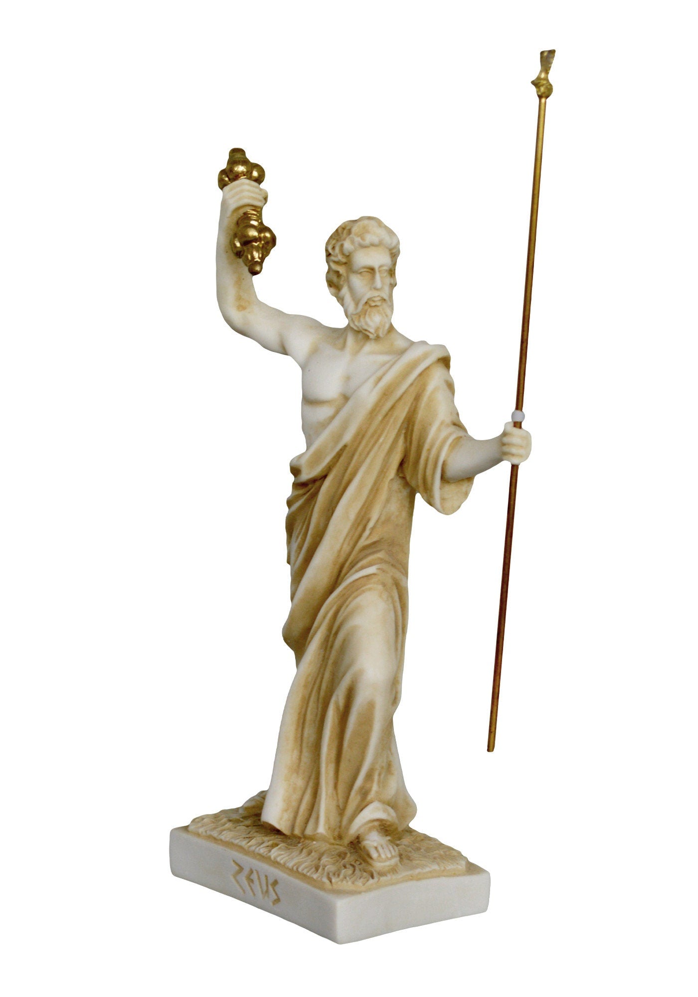 Zeus Jupiter - Greek Roman King of all Gods of Mount Olympus - Ruler of Sky, Lightning and Thunder - Aged Alabaster Statue
