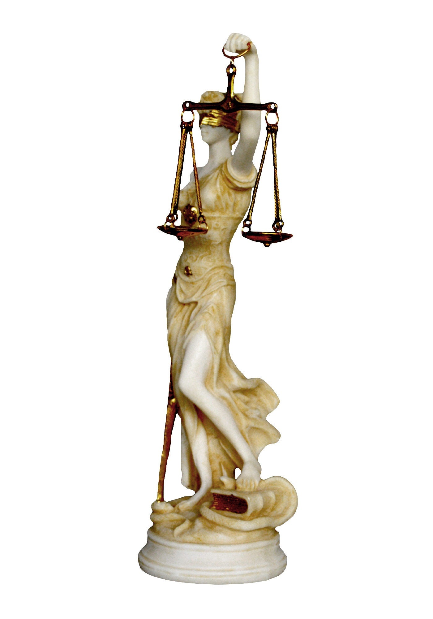 Themis Justitia - Greek Roman Goddess of Divine Law and Order, Fairness, Natural Law and Custom - Aged Alabaster Statue