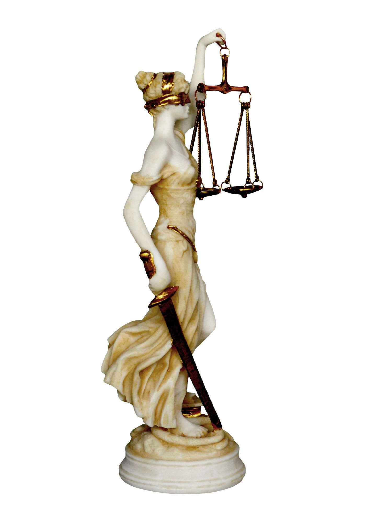 Themis Justitia - Greek Roman Goddess of Divine Law and Order, Fairness, Natural Law and Custom - Aged Alabaster Statue