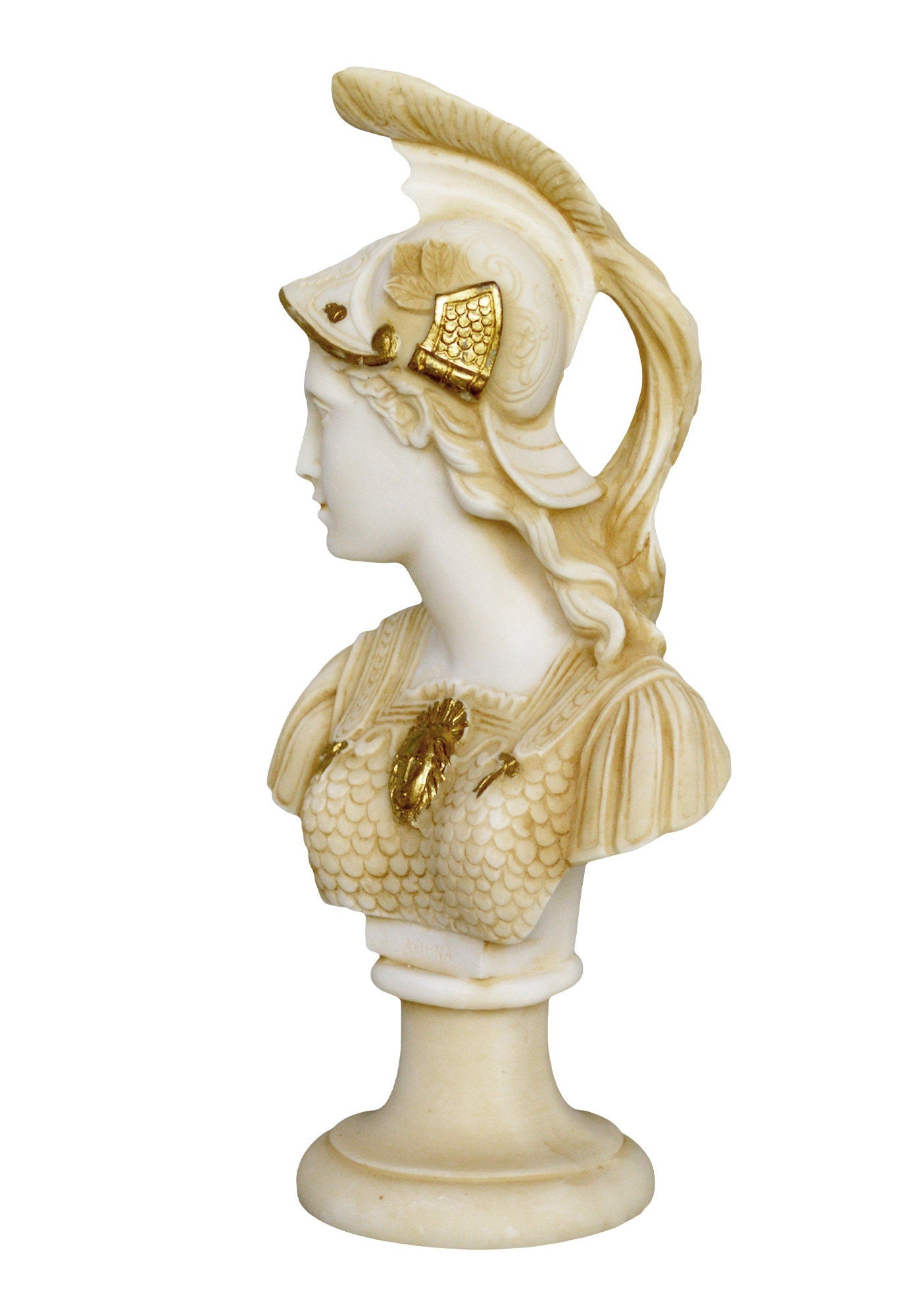 Athena Minerva Bust - Greek Roman Goddes of Wisdom, Strength, Strategy, Courage, Inspiration, Arts, Crafts, and Skill - Aged Alabaster