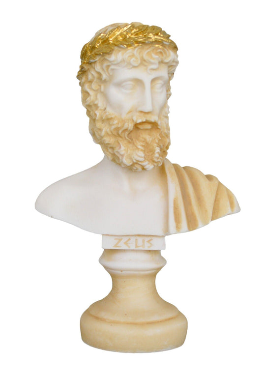 Zeus  - Olympian King of All Gods, Ruler of Sky and Thunder - Bust - aged Alabaster Statue