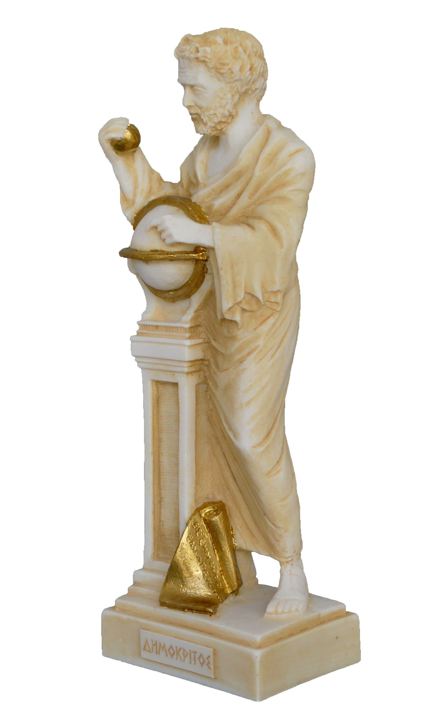 Democritus - Ancient Greek Philosopher, Scientist - Atomic Theory of the Universe - Aged Alabaster Statue