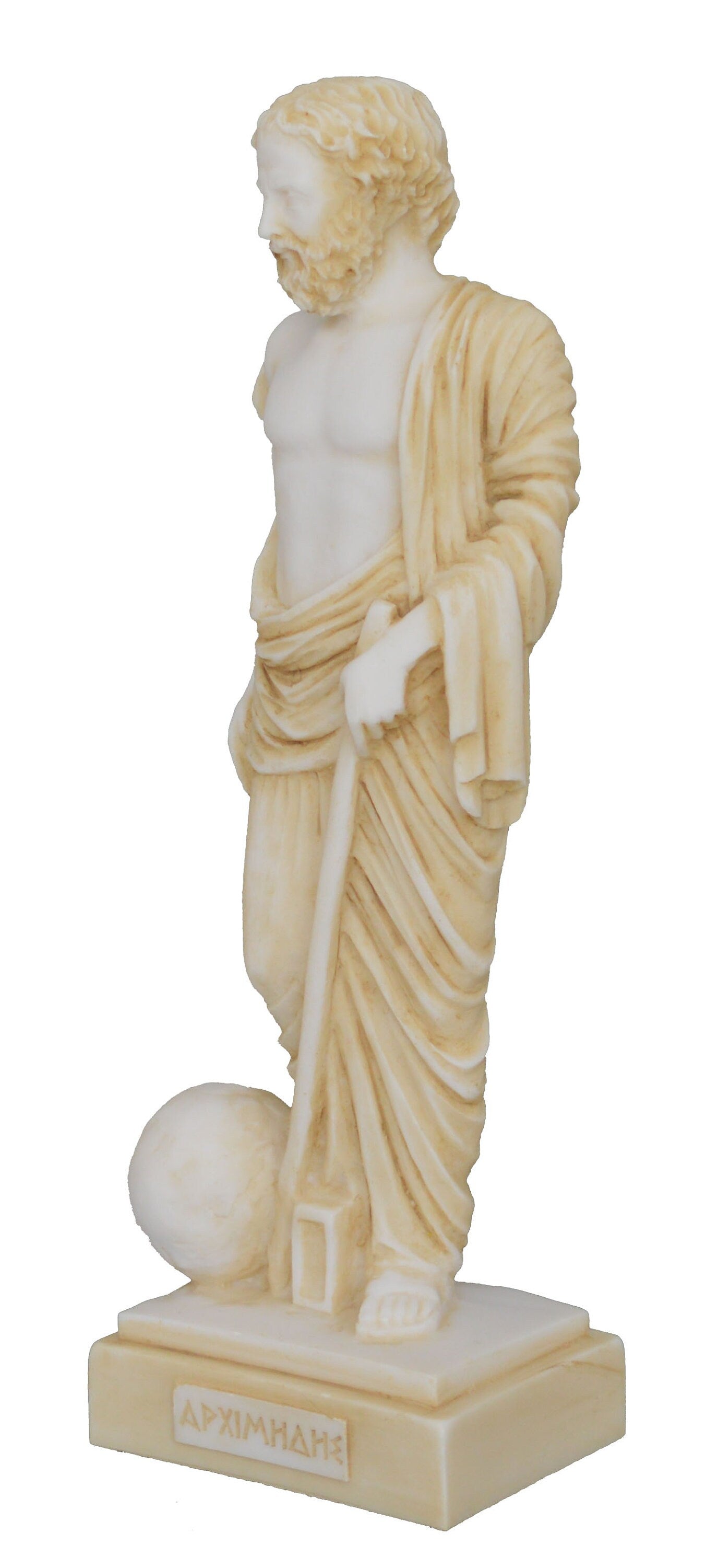 Archimedes - Great Scientist and Mathematician of the Ancient World - Aged Alabaster Statue Sculpture