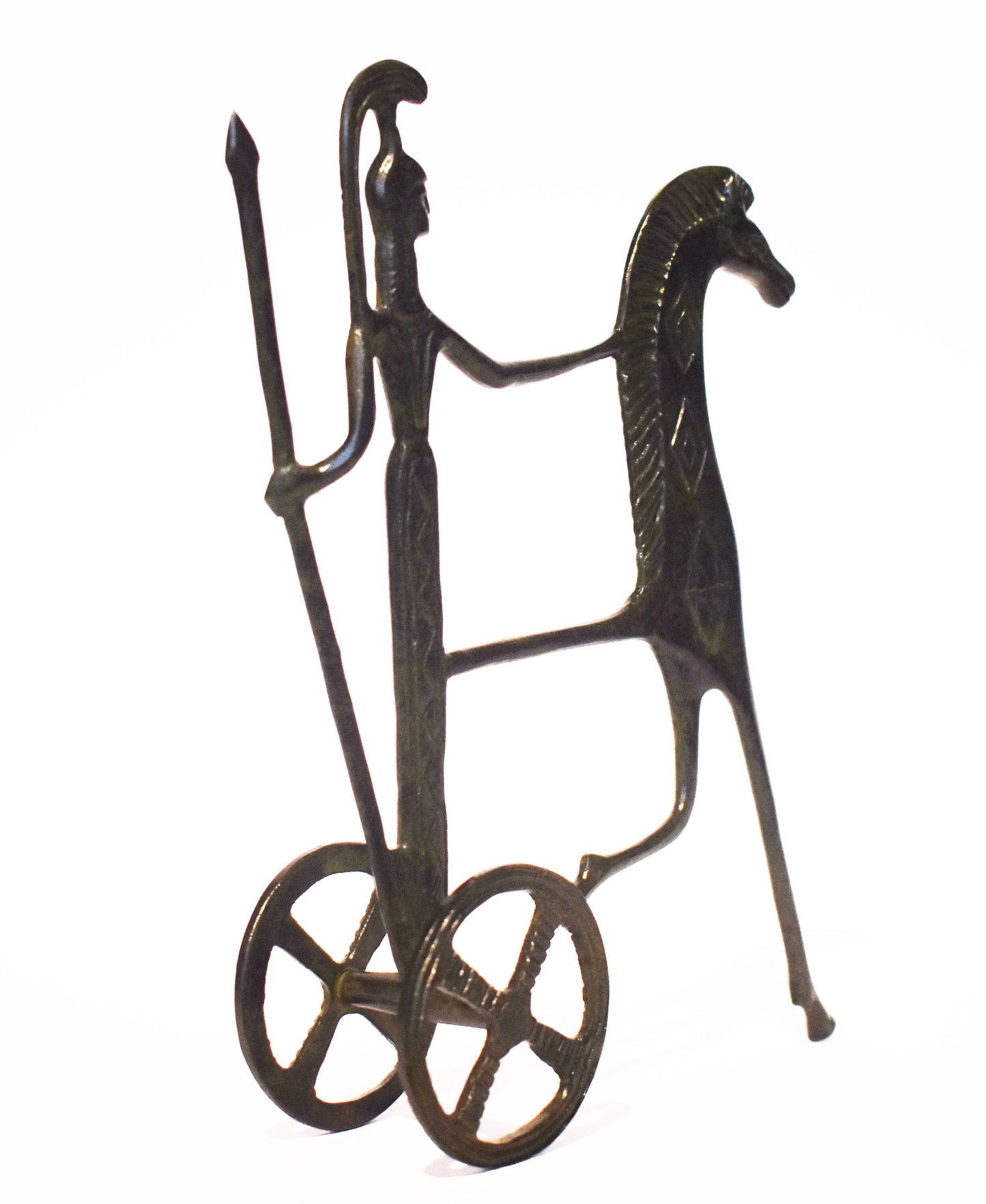 Ancient Greek Chariot - Goddess Athena holding a spear - pure Bronze Sculpture