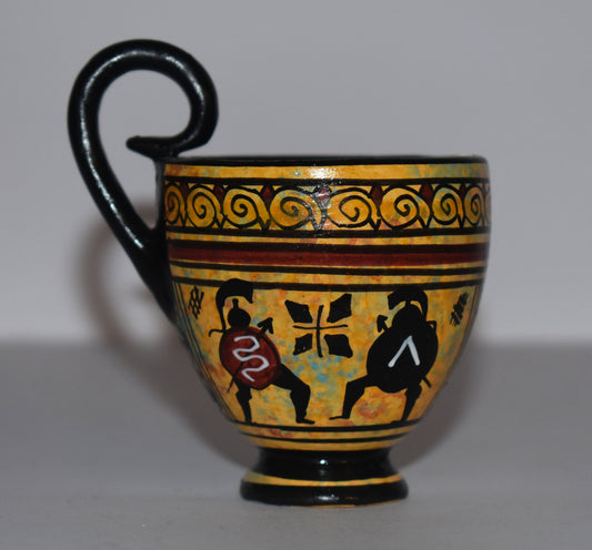 Ancient Greek vase - warriors and chariot - Miniature Ceramic piece - Geometric Period - Handmade in Greece