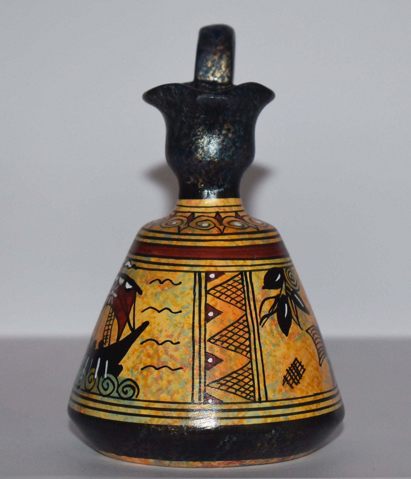 Ancient Greek vase - athenian owl and ship - Miniature Ceramic piece - Geometric Period - Handmade in Greece