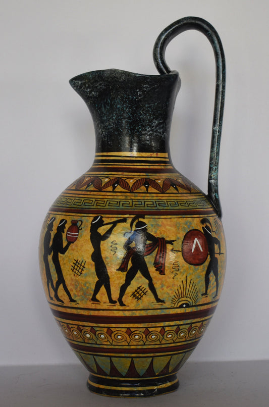 Ancient Greek vase - warriors and marathon runners - Ceramic piece - Geometric Period - Handmade in Greece