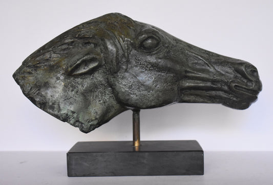 Ancient Greek Horse head with marble base - pure Bronze Sculpture - Symbol of Wealth and Prosperity - handmade Statue