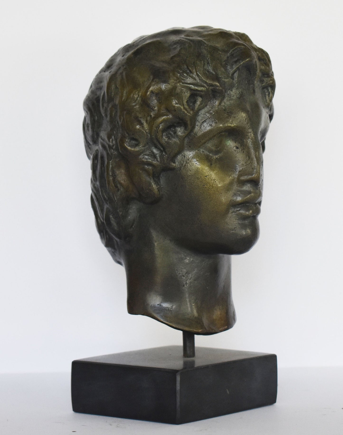 Alexander Bust - marble base - the Great Macedonian king - ancient Greek reproduction - pure bronze sculpture