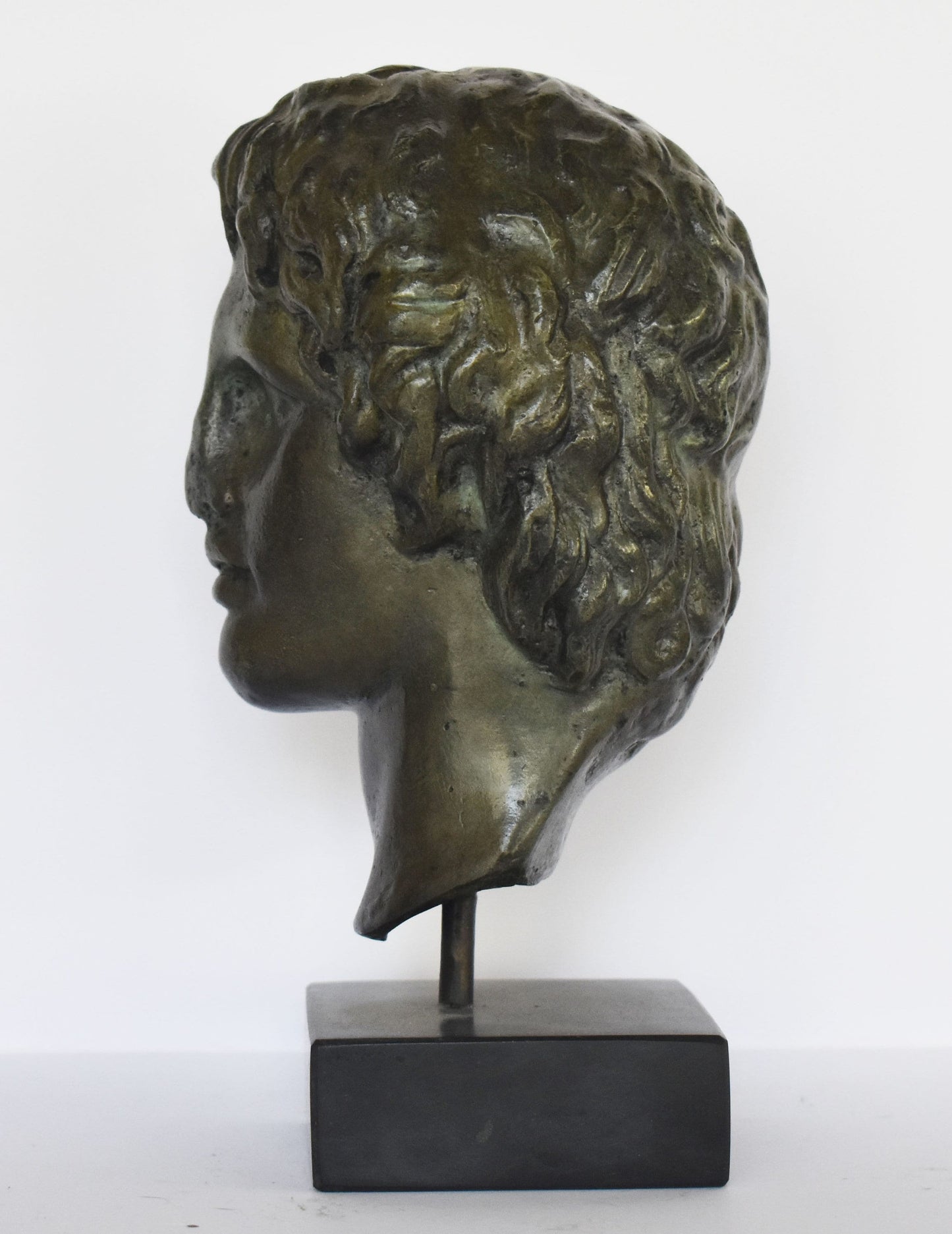 Alexander Bust - marble base - the Great Macedonian king - ancient Greek reproduction - pure bronze sculpture