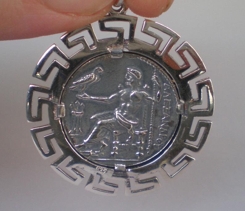 Alexander The Great, Macedonian King, Hercules - Coin Pendant -Meander, symbol of eternity - 925 Sterling Silver