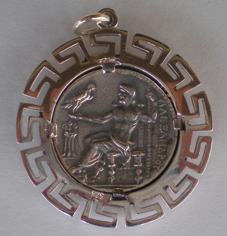 Alexander The Great, Macedonian King, Hercules - Coin Pendant -Meander, symbol of eternity - 925 Sterling Silver