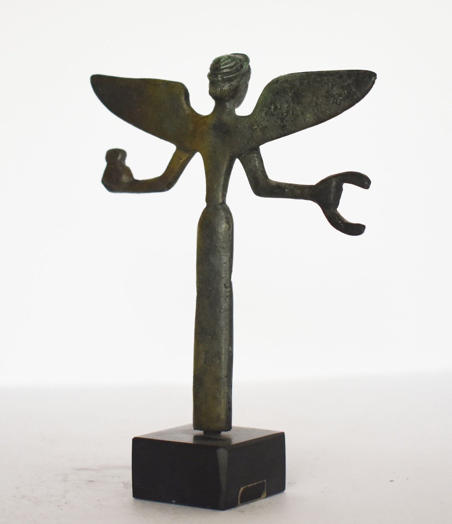 Nike Victoria with wreath and owl - marble base - Greek Roman Winged Goddess of victory - pure Bronze Sculpture