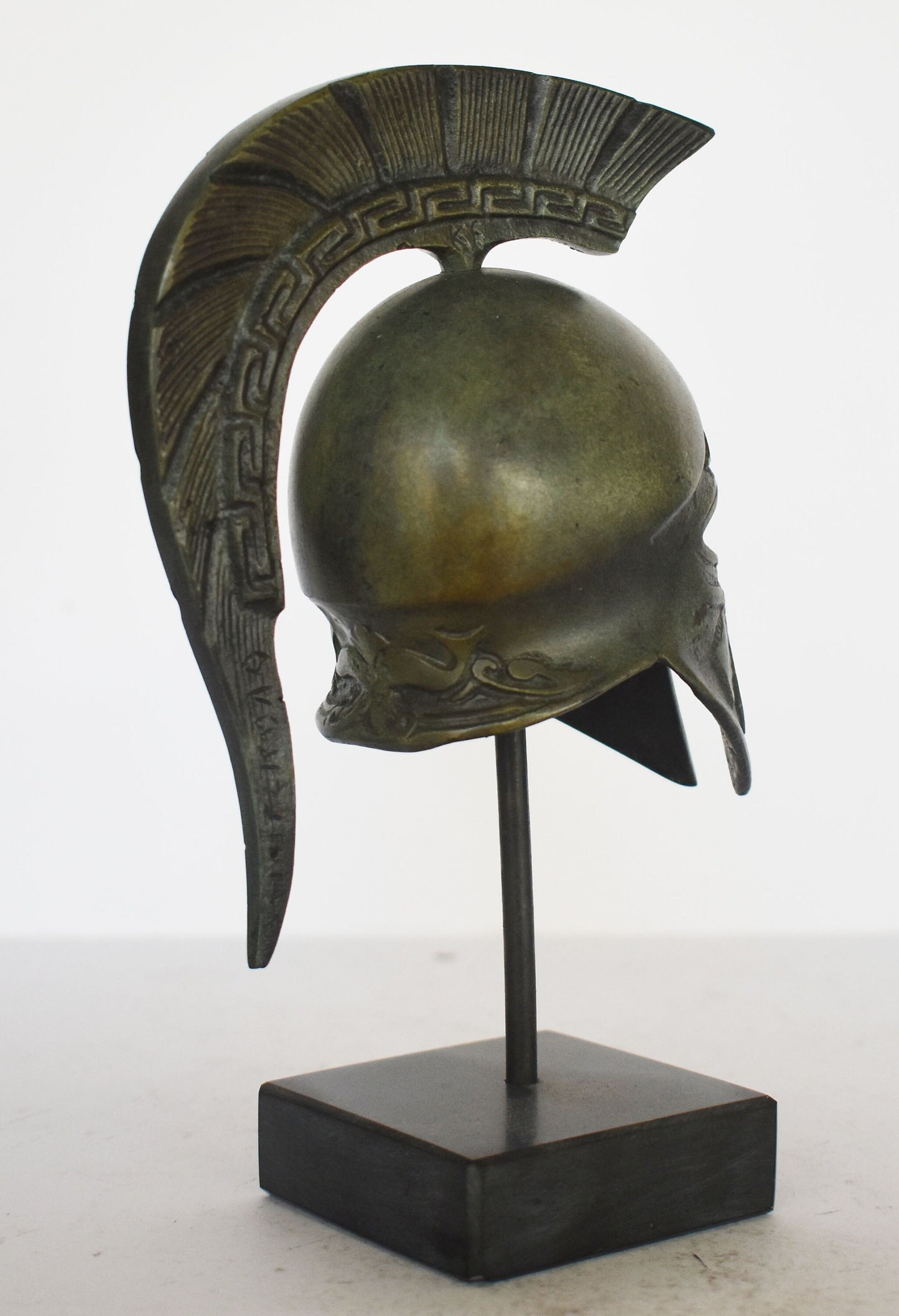 Ancient Greek Spartan Corinthian Helmet - ibex, floral and eternity Motif - marble base - museum reproduction - pure bronze statue