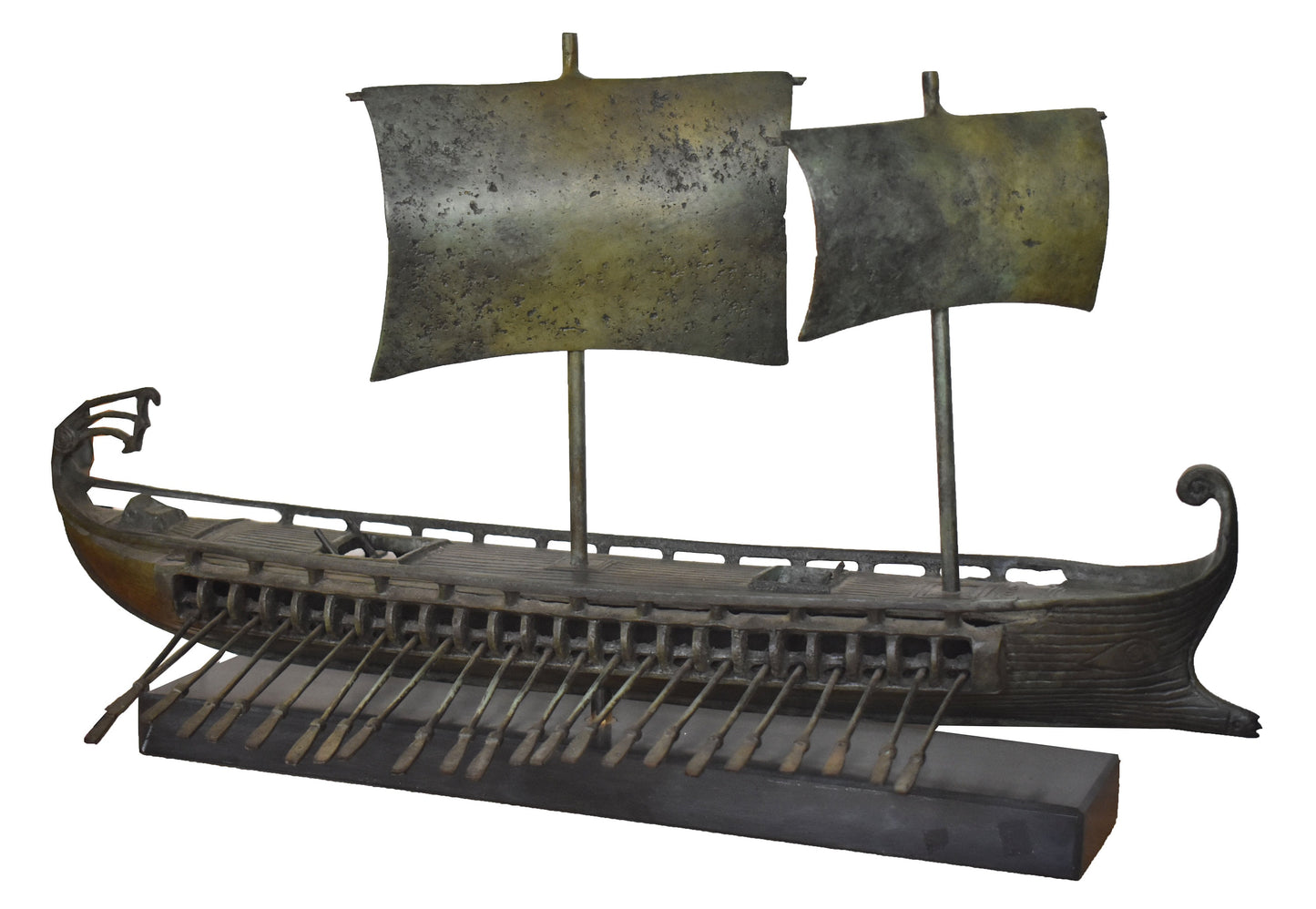 Ancient Greek Ship -Trireme - Bireme - Penteconter - Athenian Spartan Fleet against Persian Empire - pure Bronze Sculpture  with marble base