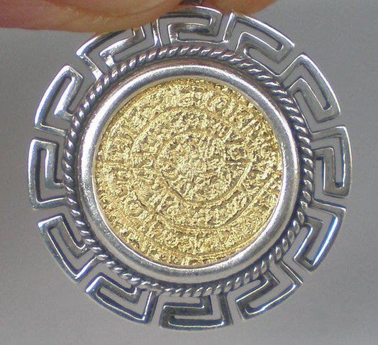 Phaistos Disk (Gold Plated) with Meander - Minoan Period, Crete, Ancient Greece - Pendant - 925 Sterling Silver