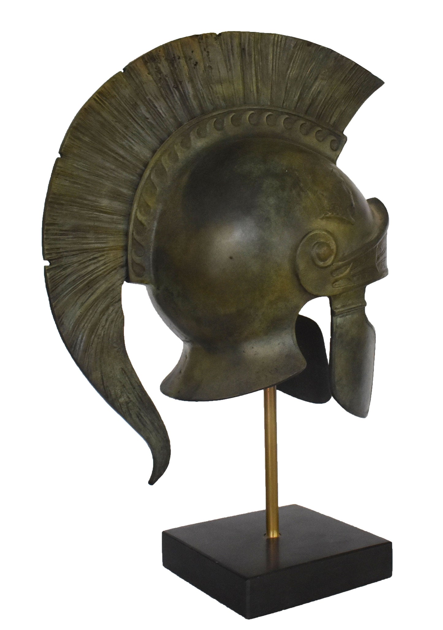 Ancient Greek Athenian Corinthian Helmet - Goddess Athena figure - marble base - museum reproduction - pure bronze statue