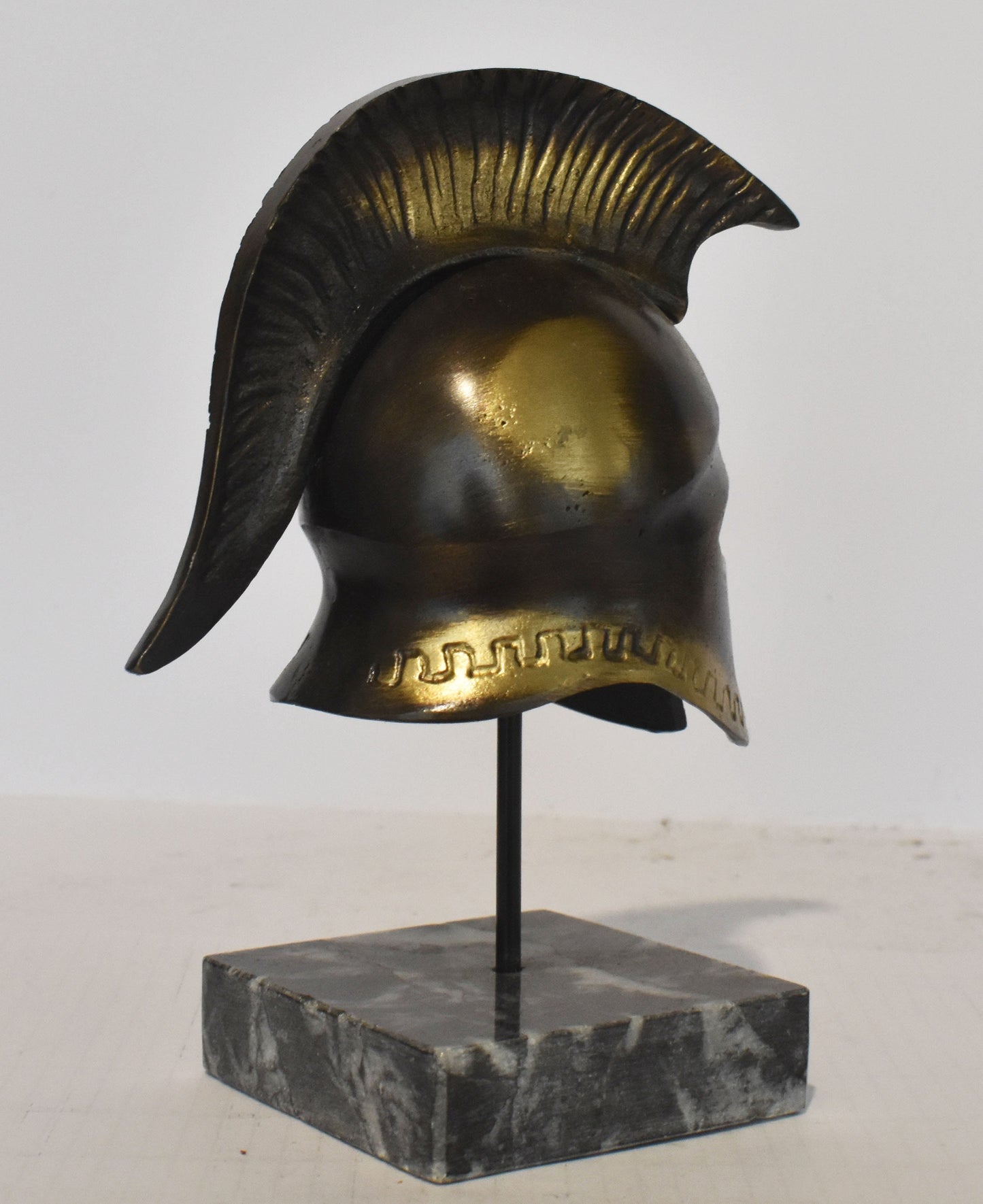 Ancient Greek Spartan Corinthian Helmet - Eternity Motif - marble base - museum reproduction - pure bronze statue