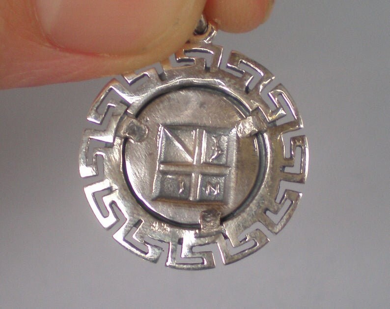Aegina's sea turtle - first Ancient Greek coin - Symbol of Longevity, Stability, Protection - Meander Design - Pendant - 925 Sterling Silver